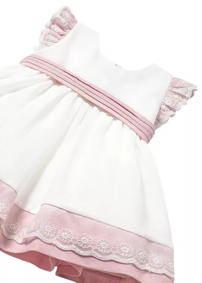 Rochie cu volane si cordon - alb / roz - Mayoral 4 ani