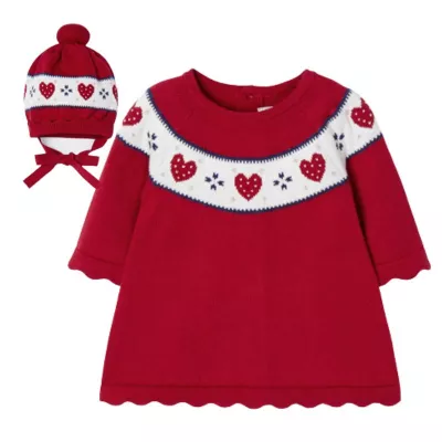 Rochie rosie de tricot ECOFRIENDS  + caciulita  - Mayoral  18 luni