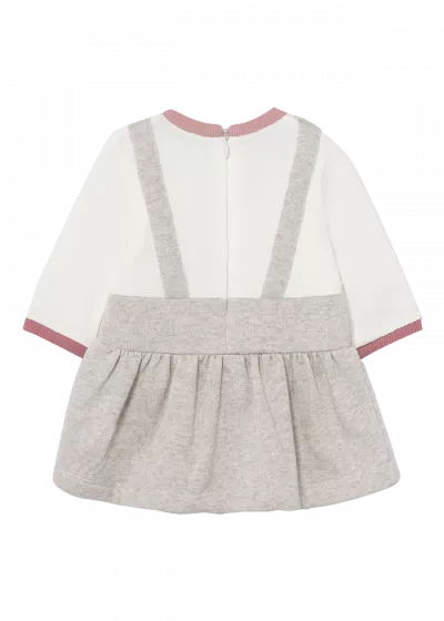 Rochie salopeta + caciula - Alb/Gri - Mayoral  6-9 luni