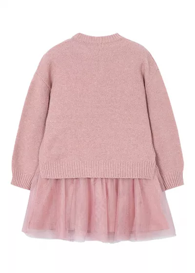 Rochie tricot cu tul si pulover - roz - Mayoral