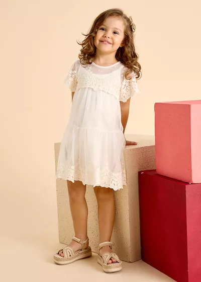 Rochie tul brodata - crem - Mayoral