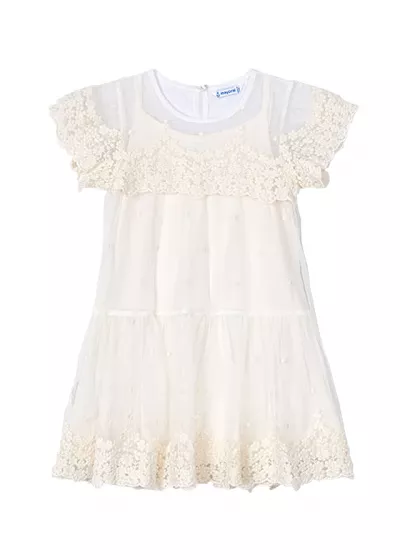 Rochie tul brodata - crem - Mayoral 8 ani