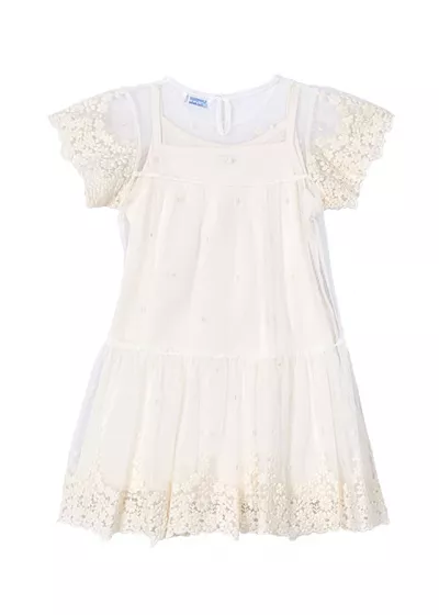 Rochie tul brodata - crem - Mayoral 8 ani