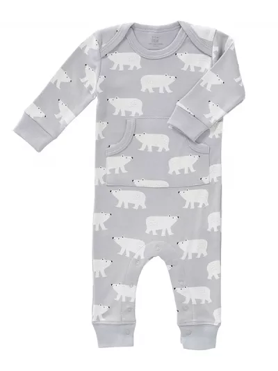 Salopetă bebeluși 3-6 luni,  fără botoși, din bumbac organic, model Polar Bear