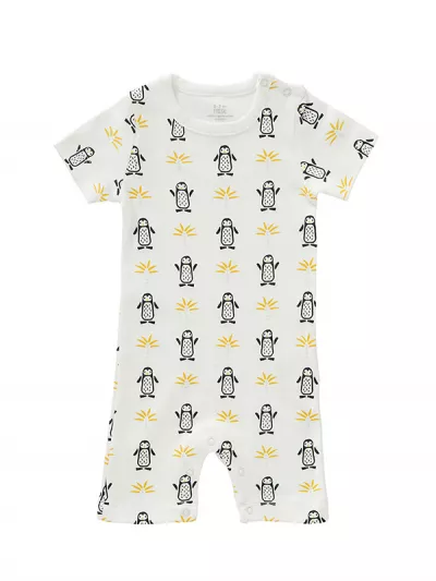 Salopetă de vară, pentru bebeluși 6-12 luni, din bumbac organic, model Pinguin