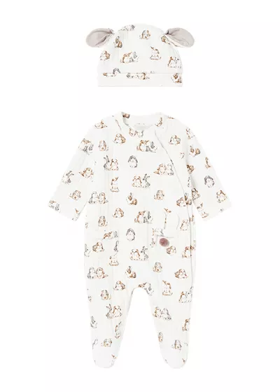 Salopeta (pijama)+caciulita - iepurasi - Mayoral   1-2 luni