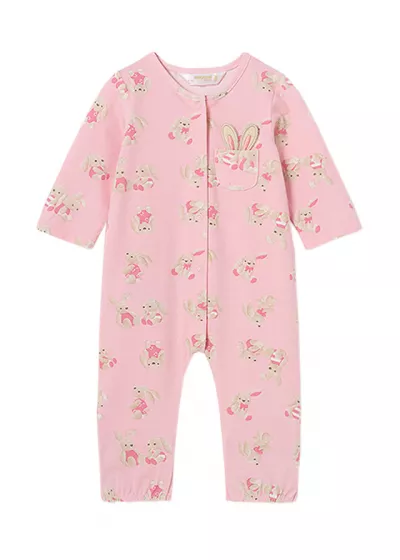 Salopeta (Pijama) roz  si  imprimeu iepurasi Better Cotton - Mayoral   12 luni (80 cm)