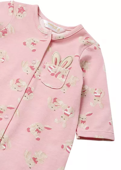 Salopeta (Pijama) roz  si  imprimeu iepurasi Better Cotton - Mayoral   12 luni (80 cm)