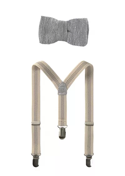 Set - Bretele + papion - bej / gri - Mayoral 24 luni