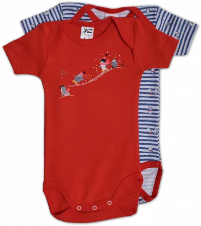 Set 2 body uri cu maneca lunga alb/rosu Pinguini 2 ani