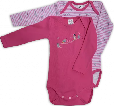 Set 2 body uri cu maneca lunga Alb/roz Pinguini 18 luni