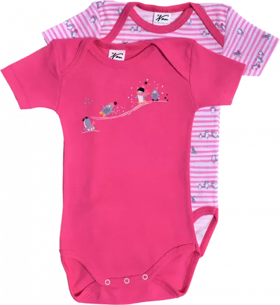 Set 2 body uri cu maneca lunga alb/roz Pinguini 2 ani