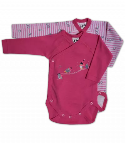 Set 2 body uri cu maneca lunga Alb/roz Pinguini 3 luni