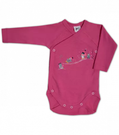Set 2 body uri cu maneca lunga Alb/roz Pinguini 3 luni