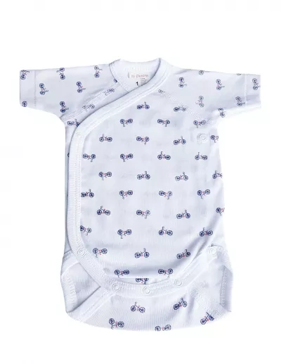 Set 2 body uri cu maneca scurta alb/albastru Biciclete 1 luna