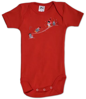 Set 2 body uri cu maneca scurta alb/rosu Pinguini 12 luni