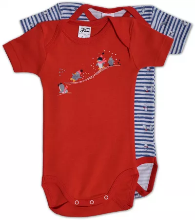 Set 2 body uri cu maneca scurta alb/rosu Pinguini 12 luni