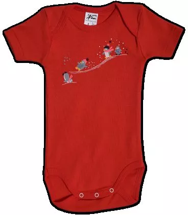 Set 2 body uri cu maneca scurta alb/rosu Pinguini 12 luni