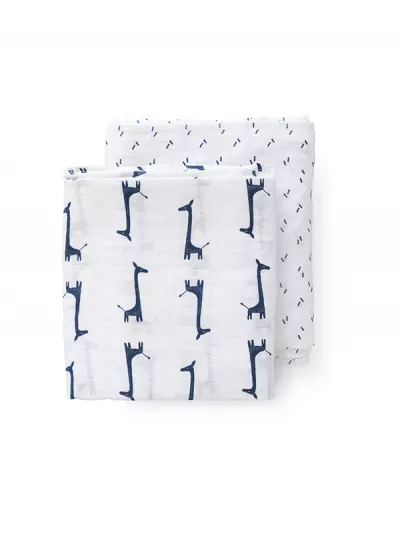 Set 2 museline 120x120 cm, model Giraf indigo blue