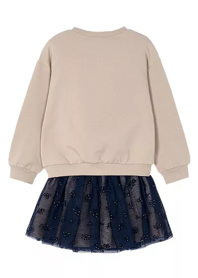 Set 2 piese - Bluza + Fusta tul - bej / bleumarin - Mayoral 7 ani