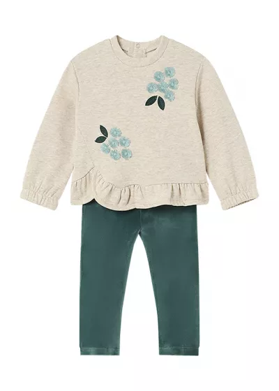 Set 2 piese - Bluza cu volane + Pantaloni - Verde - Mayoral  
