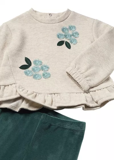 Set 2 piese - Bluza cu volane + Pantaloni - Verde - Mayoral   12 luni