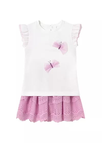 Set 2 piese - Fusta tul brodat+tricou - fluturi - Mayoral  18 luni