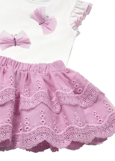 Set 2 piese - Fusta tul brodat+tricou - fluturi - Mayoral  18 luni