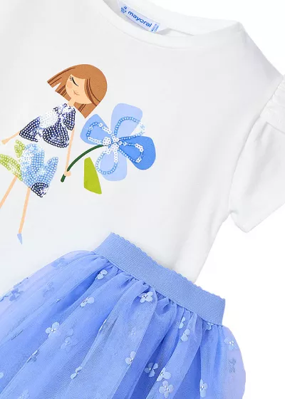 Set 2 piese - Fusta tul+tricou - flori - Mayoral    4 ani