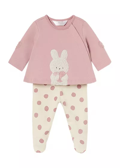 Set 2 piese - Pantaloni cu botosei + Bluza - Iepurasi - Mayoral  4-6 luni