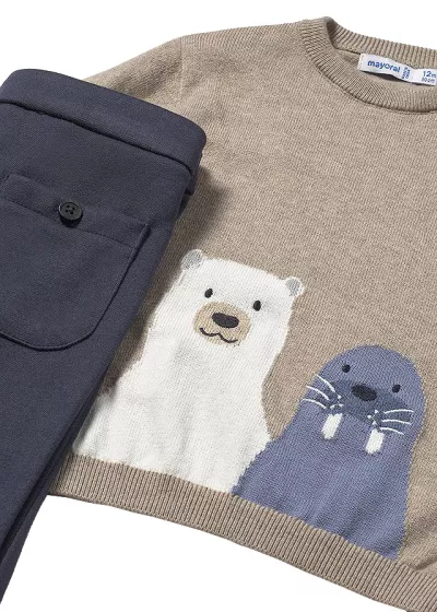 Set 2 piese - Pulover + pantaloni - gri/bleumarin - Mayoral 4 ani