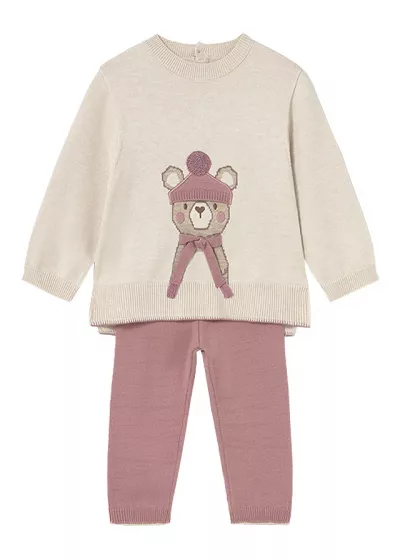 Set 2 piese - Pulover + pantaloni tricotati - bej/roz - Mayoral   3 ani