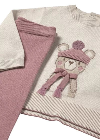 Set 2 piese - Pulover + pantaloni tricotati - bej/roz - Mayoral   3 ani