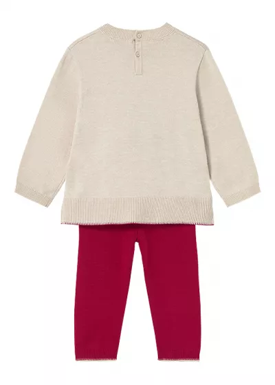 Set 2 piese - Pulover + pantaloni tricotati - bej/rosu - Mayoral  