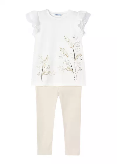 Set 2 piese alb Girl Better Cotton, bluza+pantaloni - Mayoral 