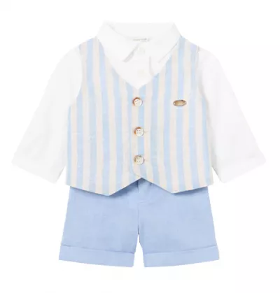 Set 2 piese din in pentru nou-nascut, baiat - Bleu - Mayoral 