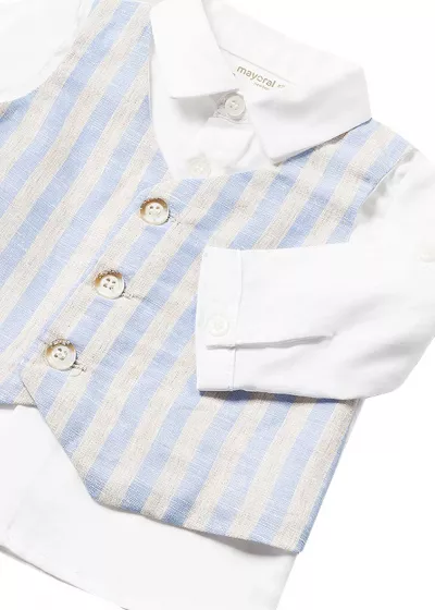Set 2 piese din in pentru nou-nascut, baiat - Bleu - Mayoral 