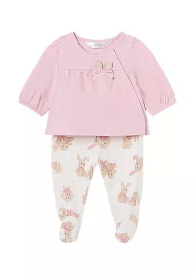 Set 2 piese Iepurasi roz - Bluza + Pantaloni cu botosi - Mayoral 4-6 luni (70 cm)