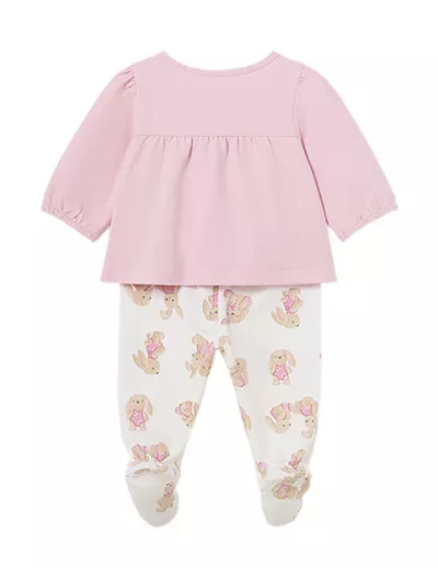 Set 2 piese Iepurasi roz - Bluza + Pantaloni cu botosi - Mayoral 4-6 luni (70 cm)