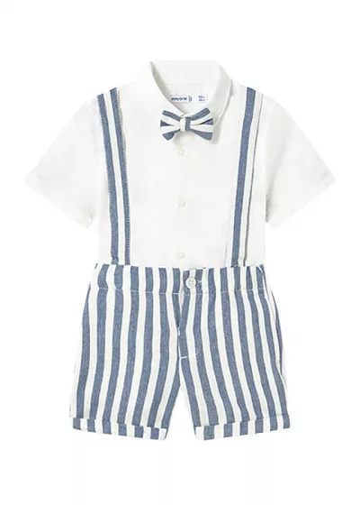 Set 2 piese, pantaloni scurti cu bretele + camasa cu papion - Mayoral 18 luni