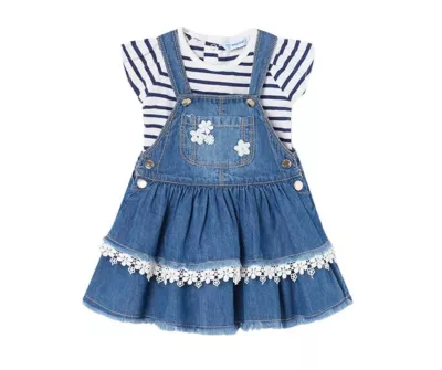 Set 2 piese - Salopeta fusta blugi cu bretele + tricou - Mayoral  2 ani