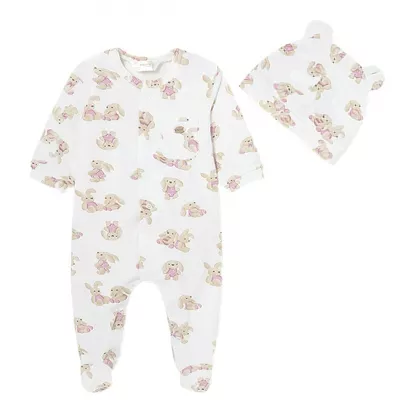 Set 2 piese Salopeta si caciulita  iepurasi roz- Better Cotton- Mayoral  2-4 luni (65 cm)
