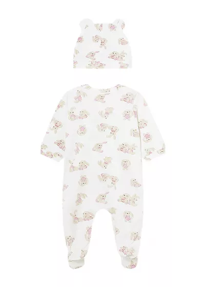 Set 2 piese Salopeta si caciulita  iepurasi roz- Better Cotton- Mayoral  2-4 luni (65 cm)