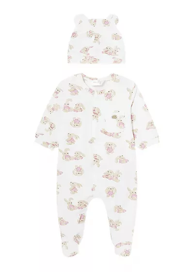 Set 2 piese Salopeta si caciulita  iepurasi roz- Better Cotton- Mayoral  2-4 luni (65 cm)