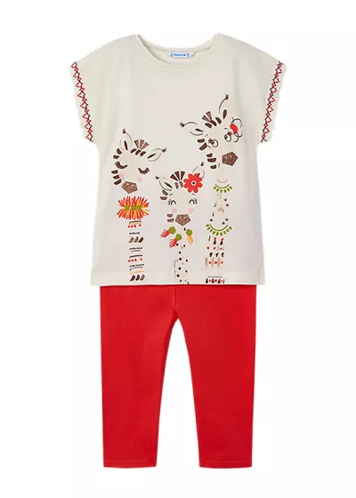 Set 2 piese rosu The giraffe family Better Cotton, bluza+pantaloni - Mayoral 