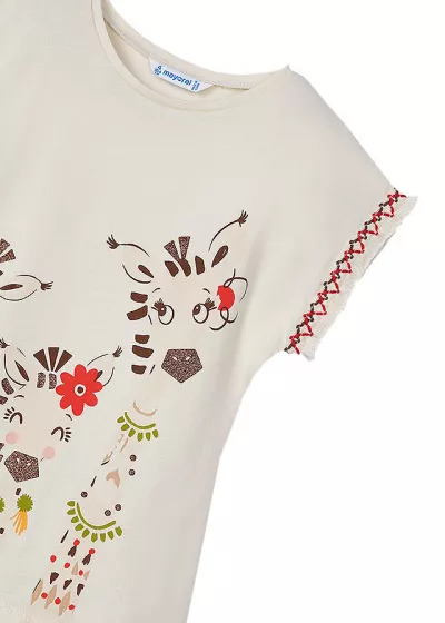 Set 2 piese rosu The giraffe family Better Cotton, bluza+pantaloni - Mayoral 