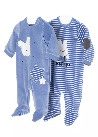Set 2 salopete (pijamale) ECOFRIENDS - Catifea - Albastru - Mayoral 4-6 luni