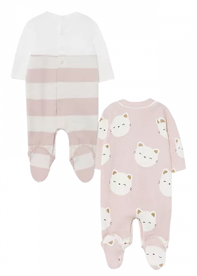 Set 2 salopete (pijamale) - pisicute / dungi + bentita - Mayoral 