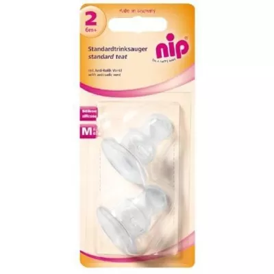 Set 2 tetine ortodontice din silicon moale, forma anatomica, anti-colici, pentru biberoane standard, debit mediu (M), marimea 2 (6+ luni), nip 33007