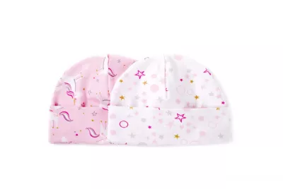 Set 2 caciulite nou-nascut Unicorn/Pink Gold Stars